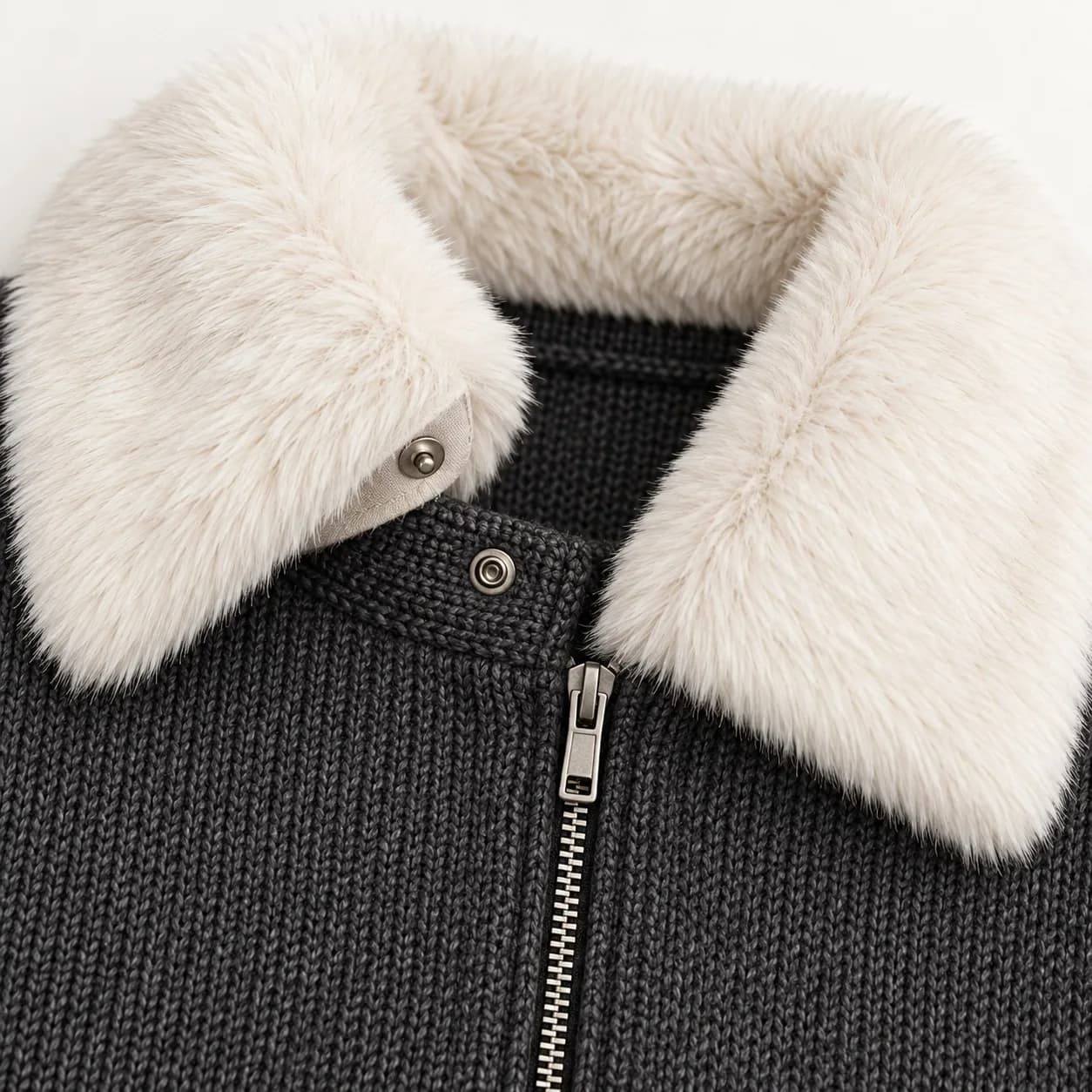 Men's Knit Zip Jacket with Removable Faux-Fur Collar - texture reference (AI development concept)