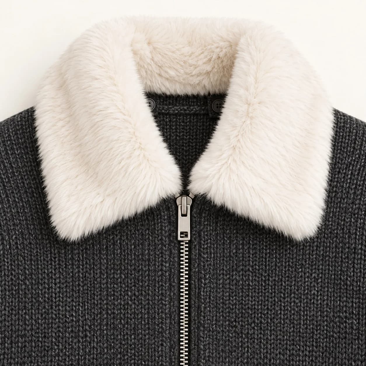 Men's Knit Zip Jacket with Removable Faux-Fur Collar - trim reference (AI development concept)