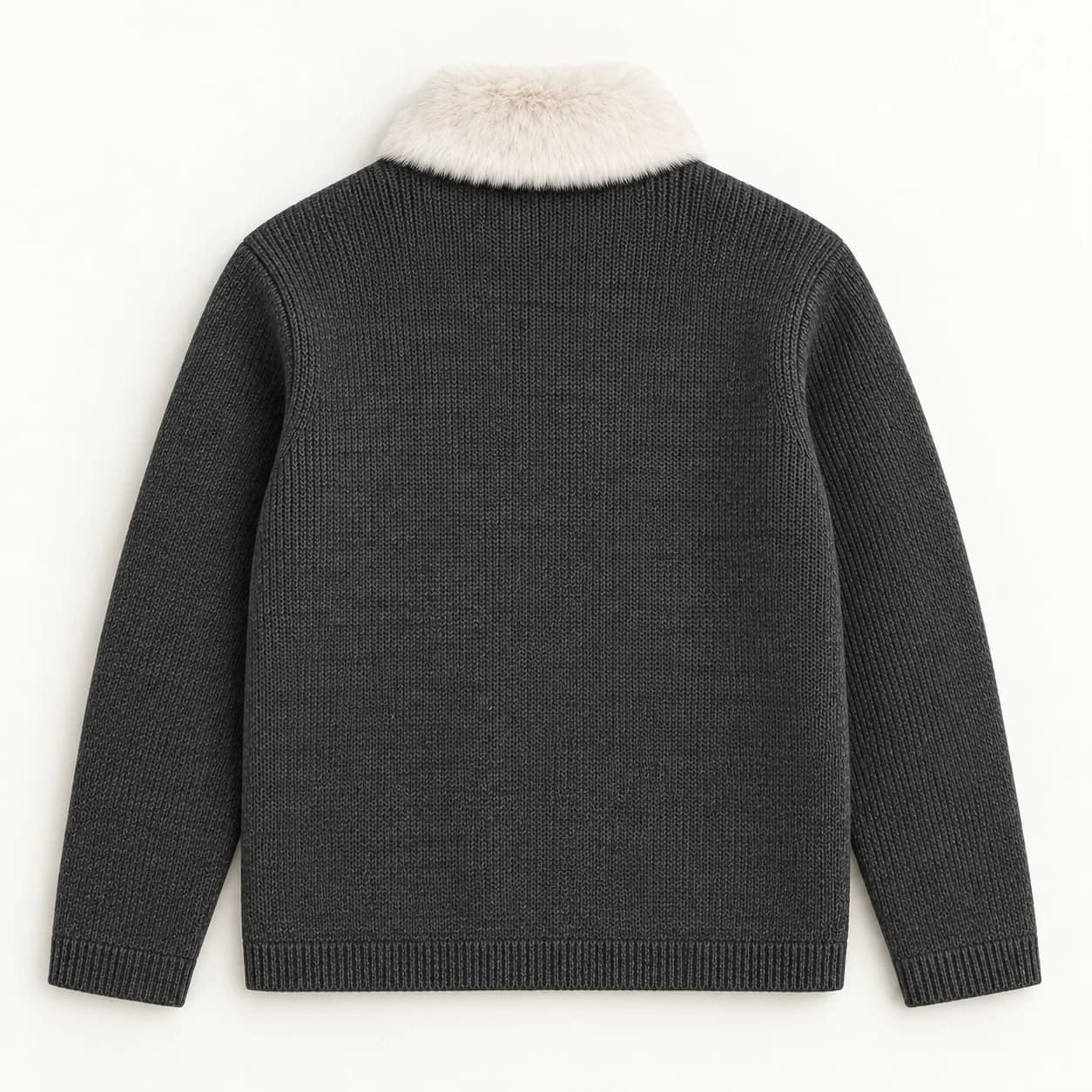 Men's Knit Zip Jacket with Removable Faux-Fur Collar - back reference (AI development concept)