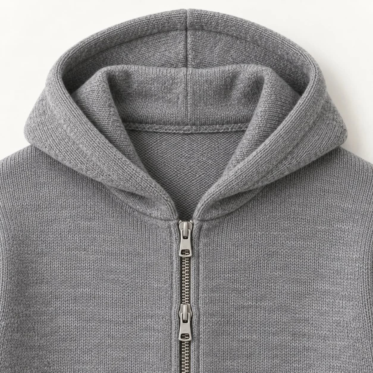 Men's Two-Way Zip Knit Hoodie Development - trim reference (AI development concept)