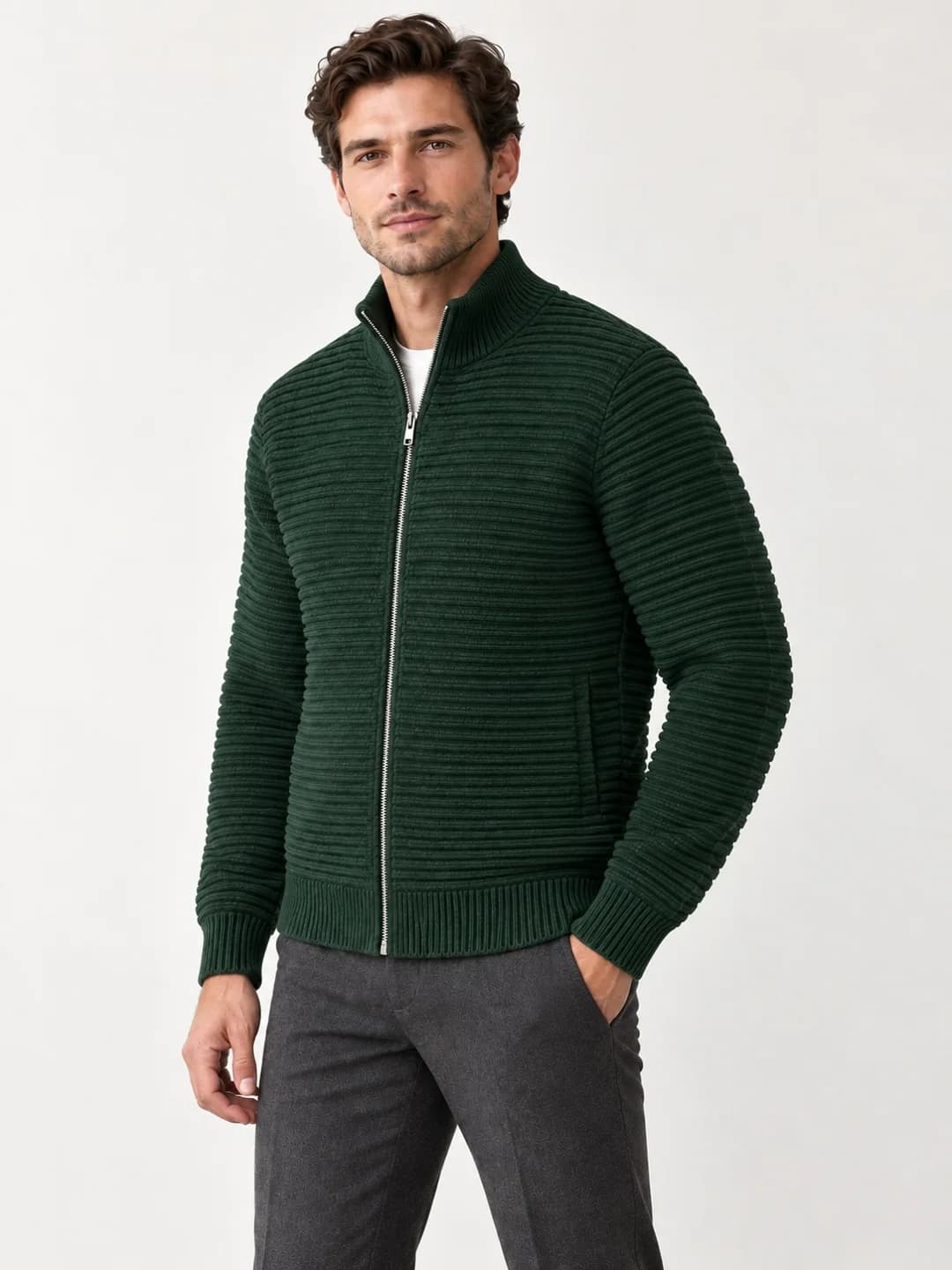 Men's Ottoman-Rib Full-Zip Knit Jacket - side reference (AI development concept)
