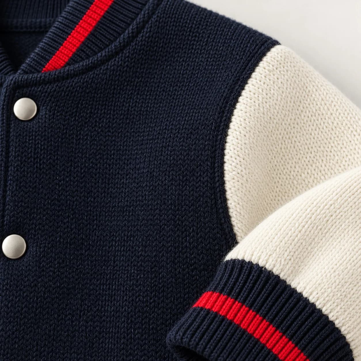 Men's Contrast-Sleeve Knit Varsity Bomber - texture reference (AI development concept)
