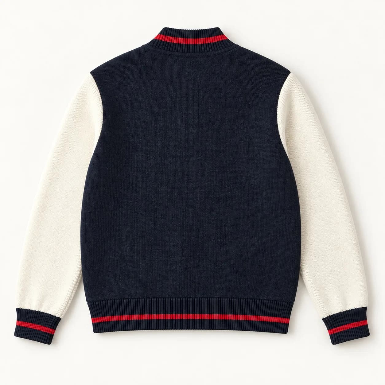 Men's Contrast-Sleeve Knit Varsity Bomber - back reference (AI development concept)
