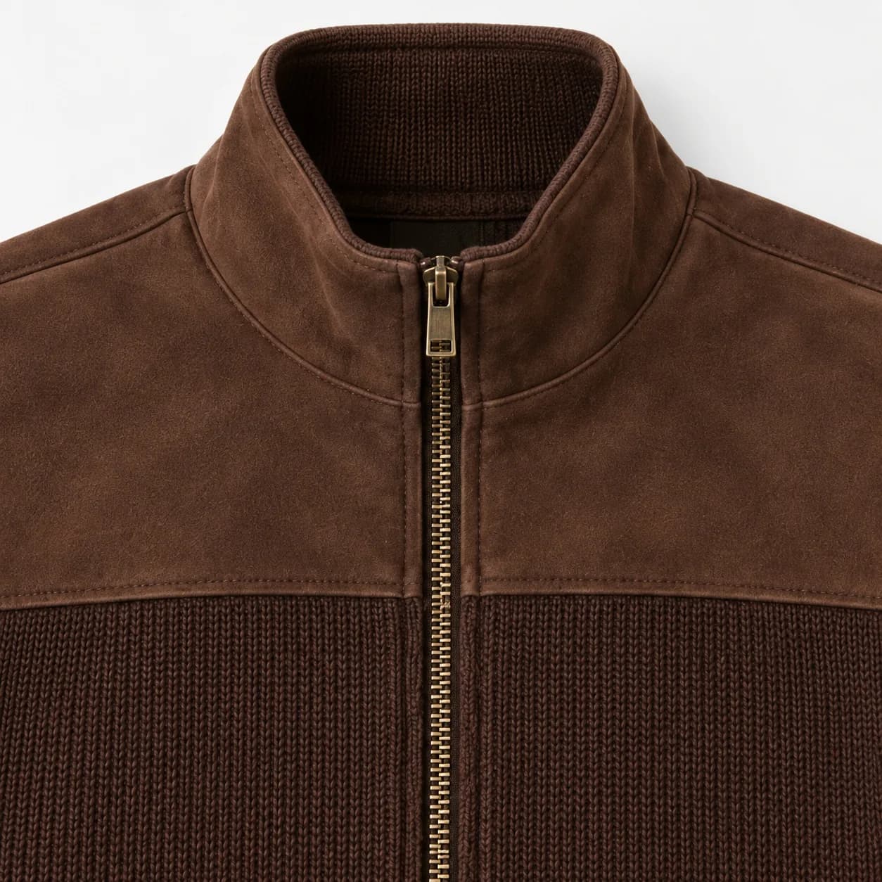 Men's Faux-Suede Yoke Knit Zip Jacket - trim reference (AI development concept)