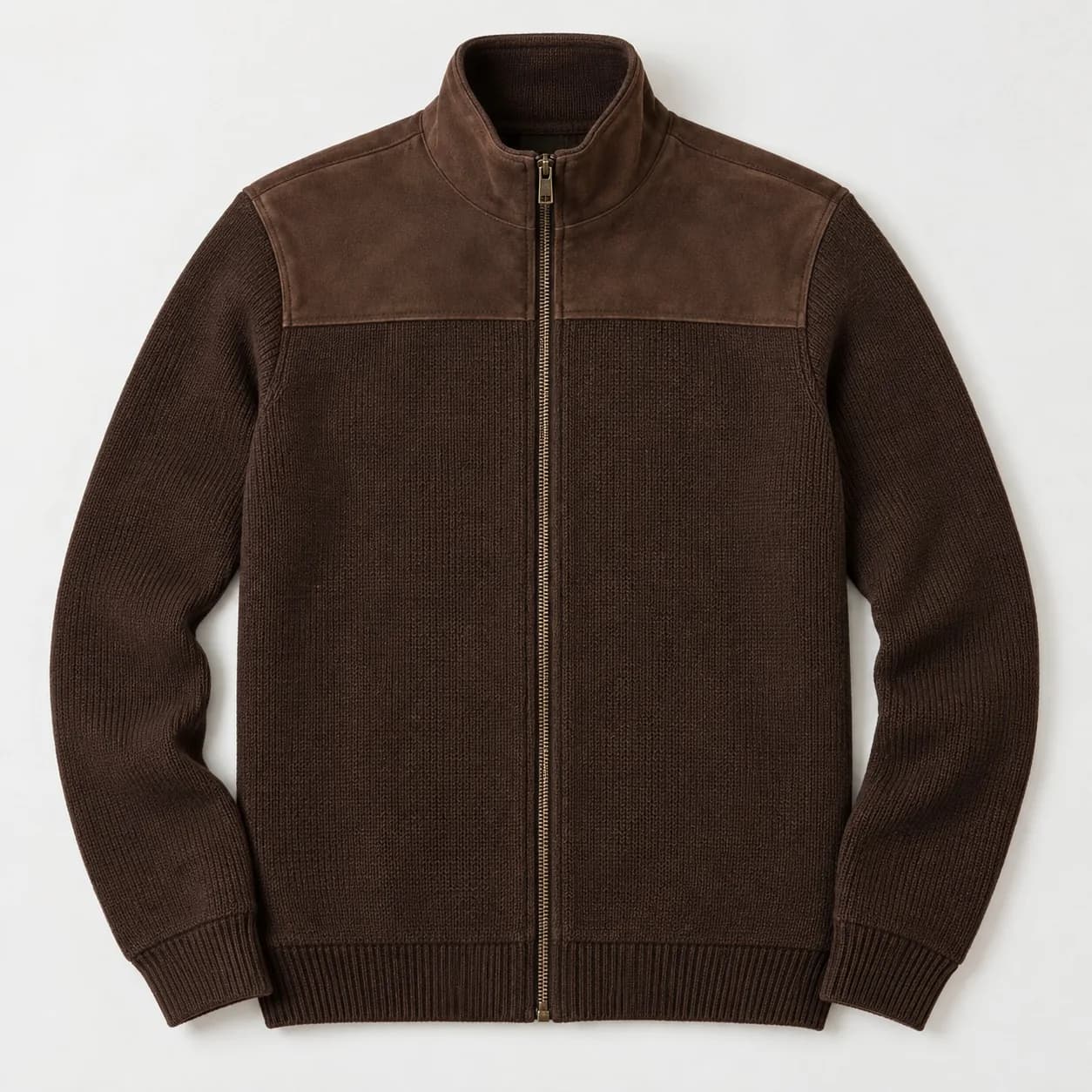 Men's Faux-Suede Yoke Knit Zip Jacket - front reference (AI development concept)