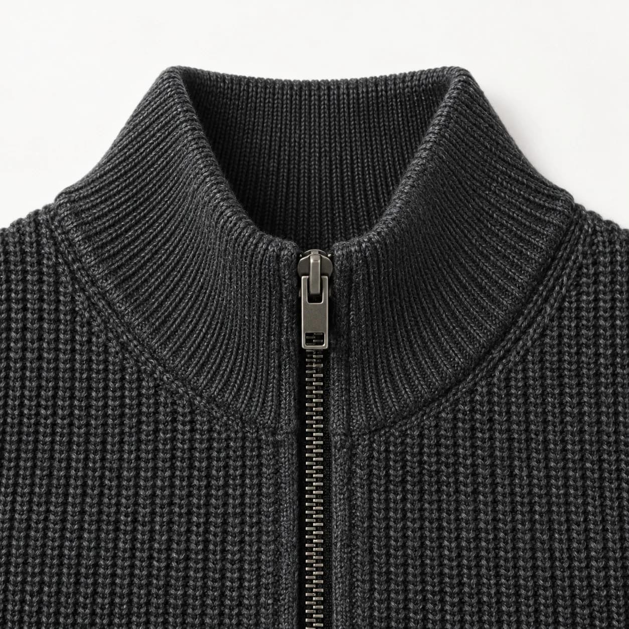 Men's Stand-Collar Full-Zip Knit Gilet - trim reference (AI development concept)