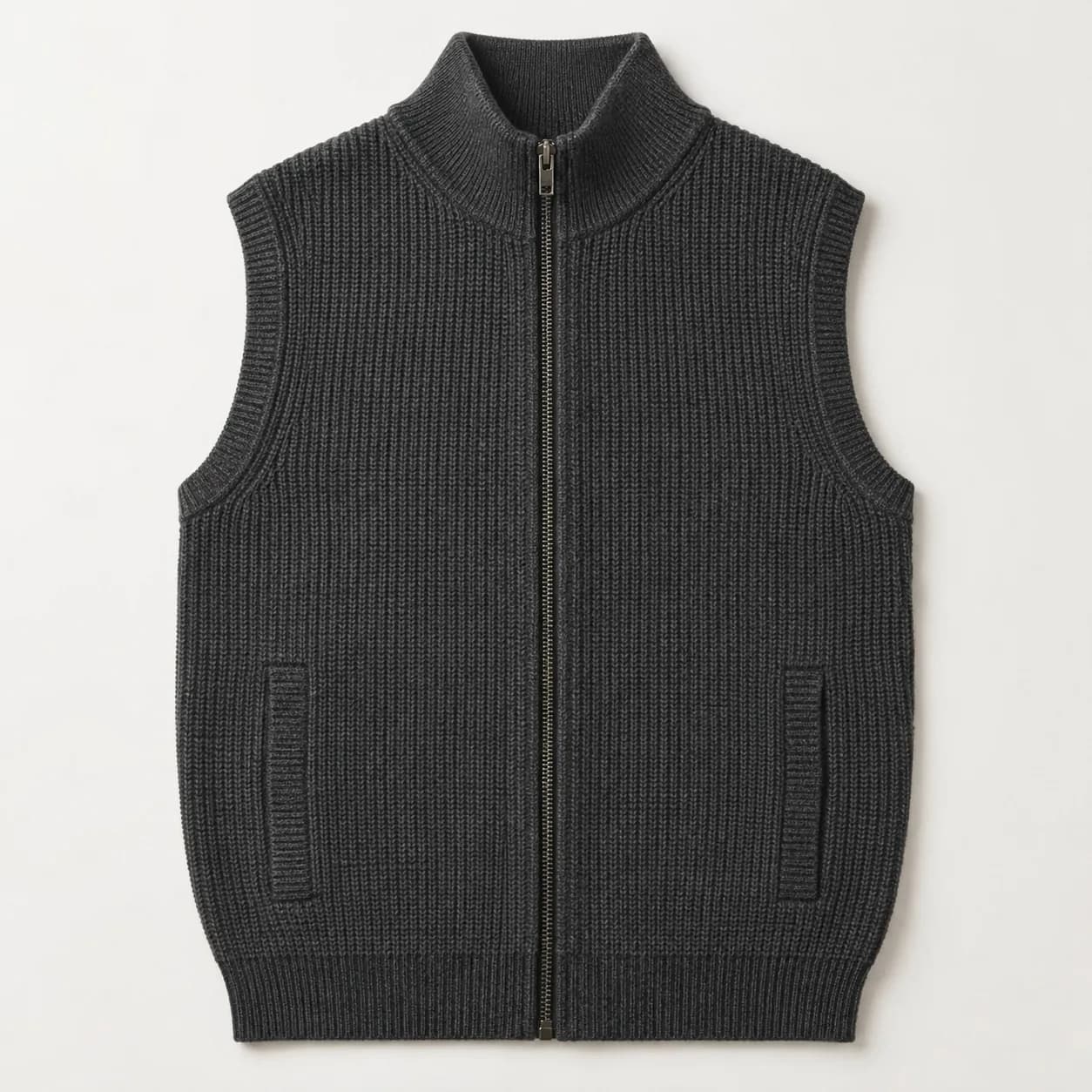 Men's Stand-Collar Full-Zip Knit Gilet - front reference (AI development concept)