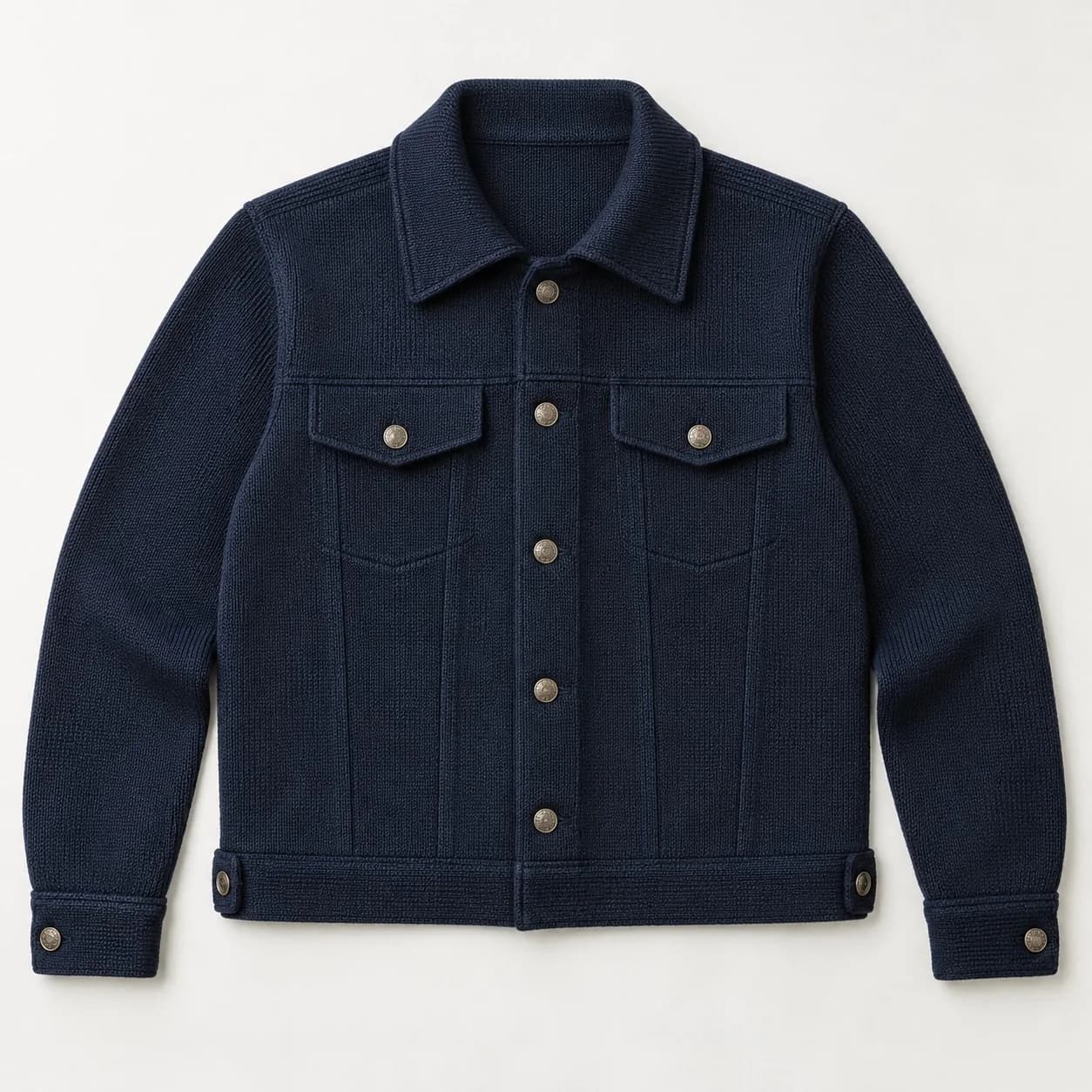 Men's Cotton Knit Trucker Jacket - front reference (AI development concept)