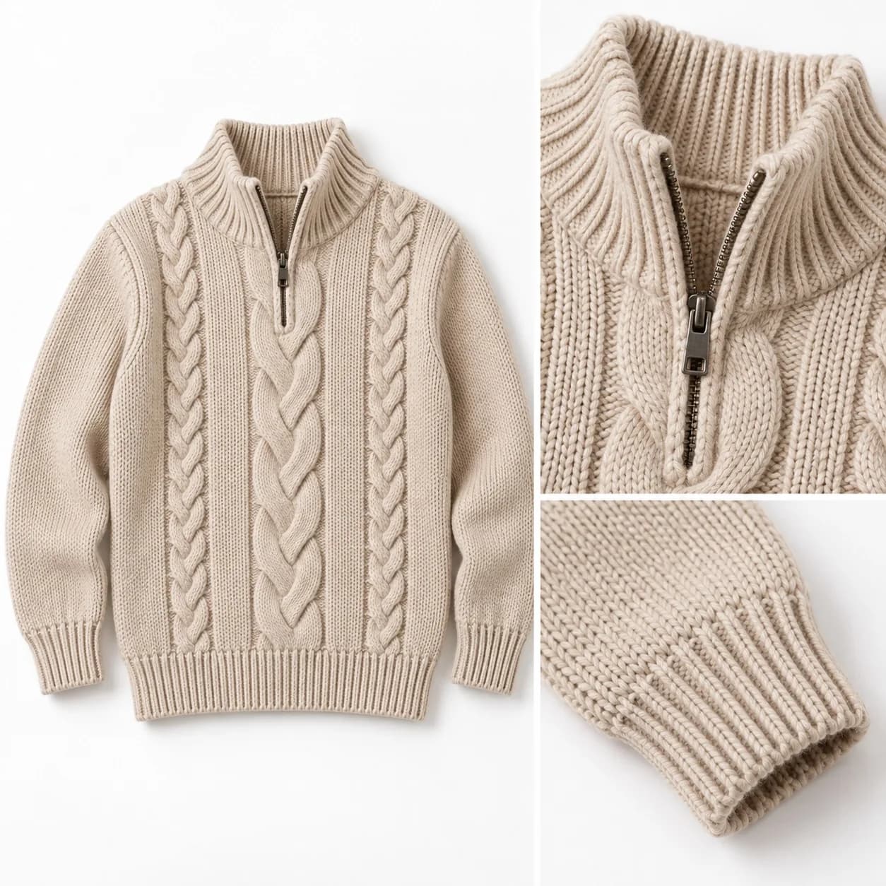 Kids Cable Quarter-Zip Sweater - trim reference (AI development concept)