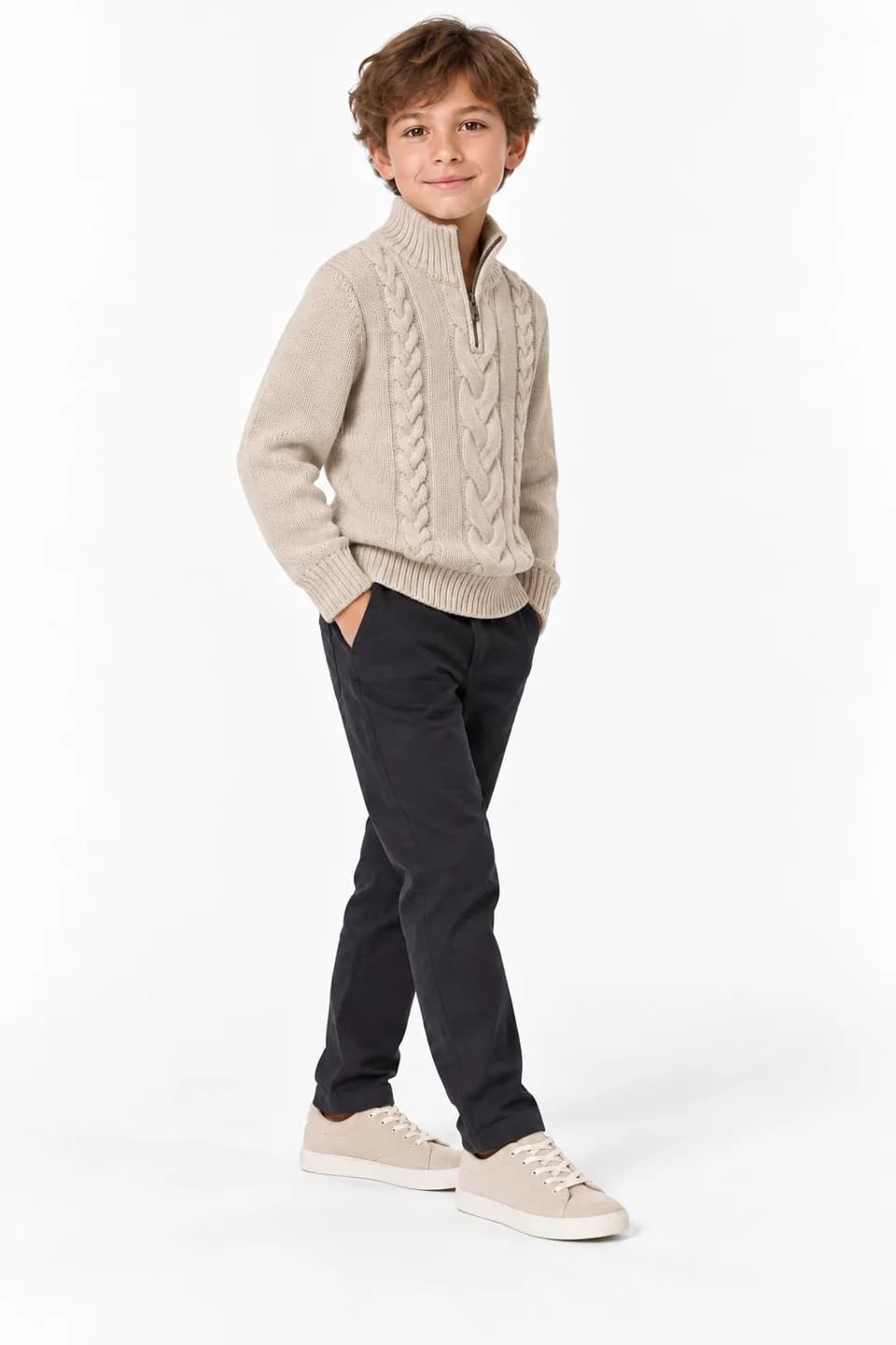 Kids Cable Quarter-Zip Sweater - side reference (AI development concept)