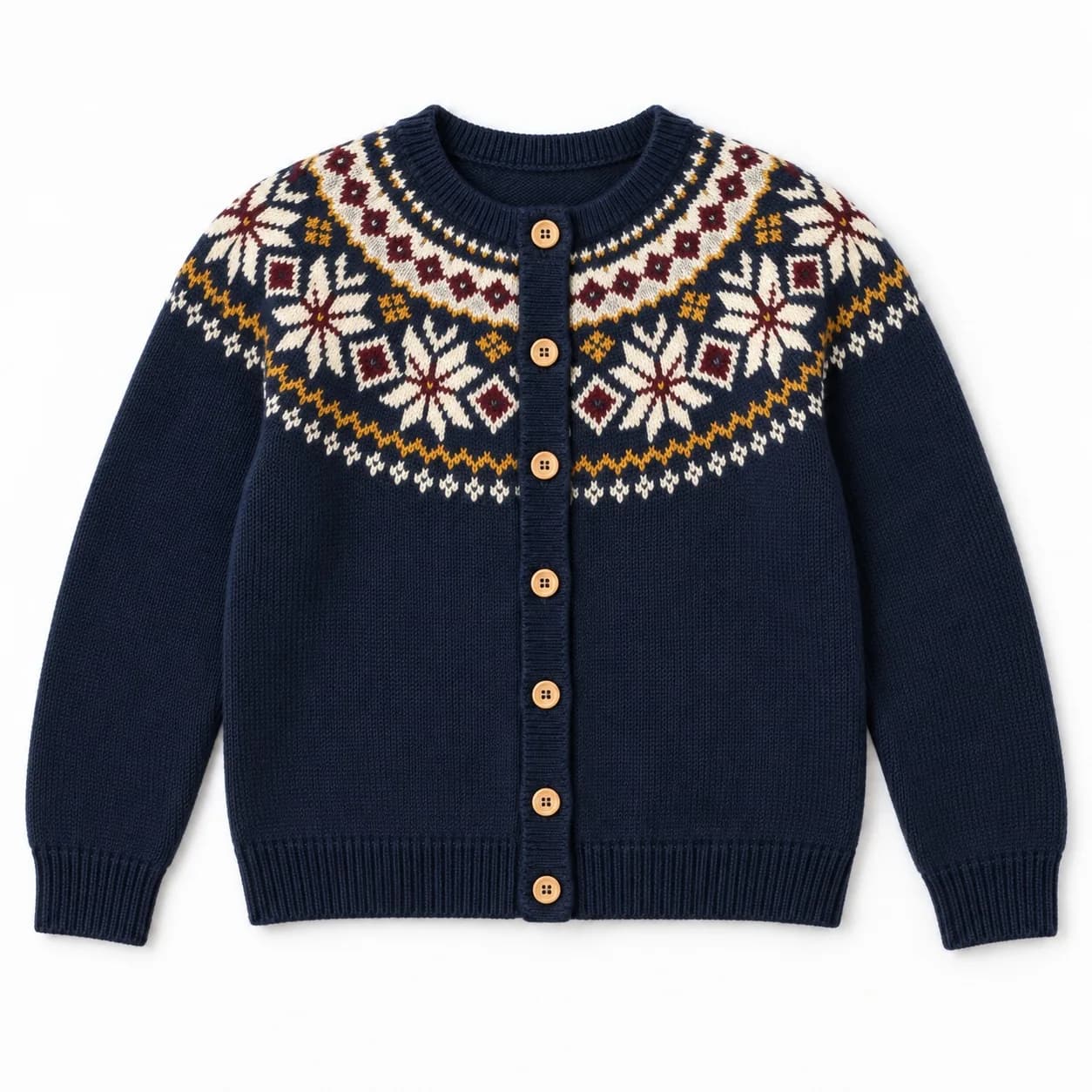 Kids Fair Isle Yoke Cardigan - front reference (AI development concept)