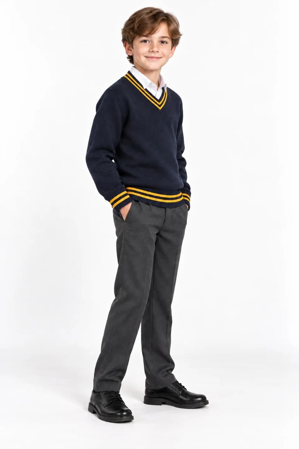 Kids Tipped V-Neck School Sweater - side reference (AI development concept)