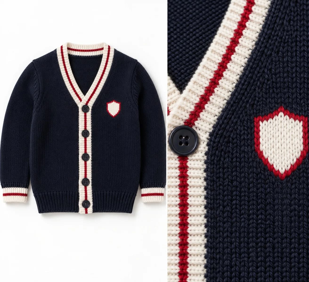 Youth Tipped Varsity V-Neck Cardigan - texture reference (AI development concept)