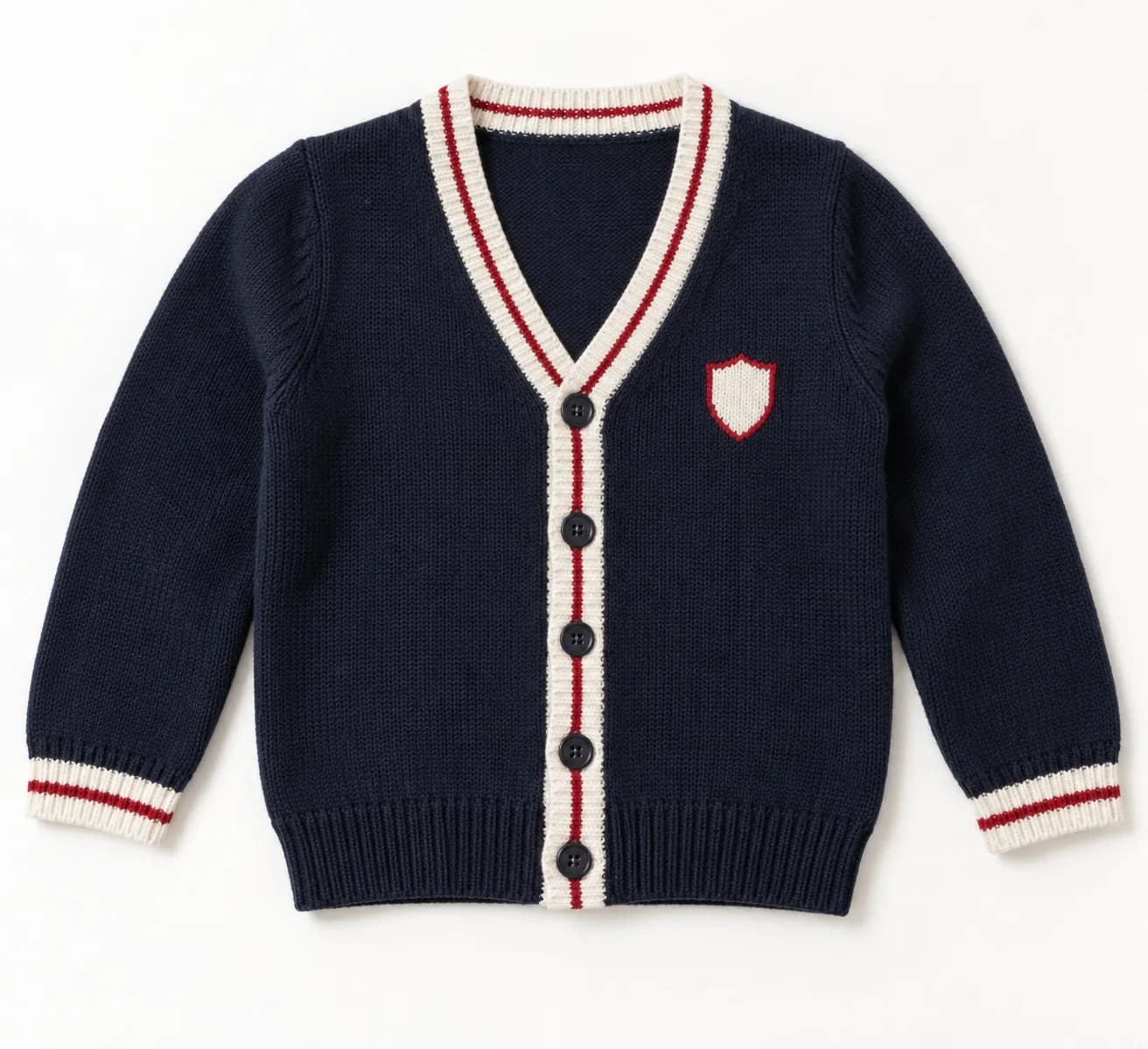 Youth Tipped Varsity V-Neck Cardigan - front reference (AI development concept)