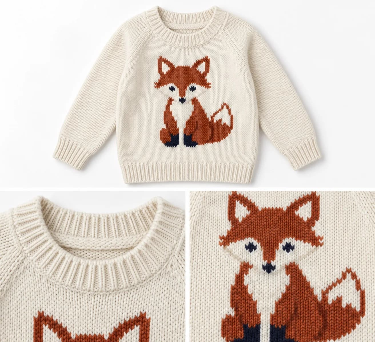 Kids Animal Intarsia Crew Sweater - trim reference (AI development concept)