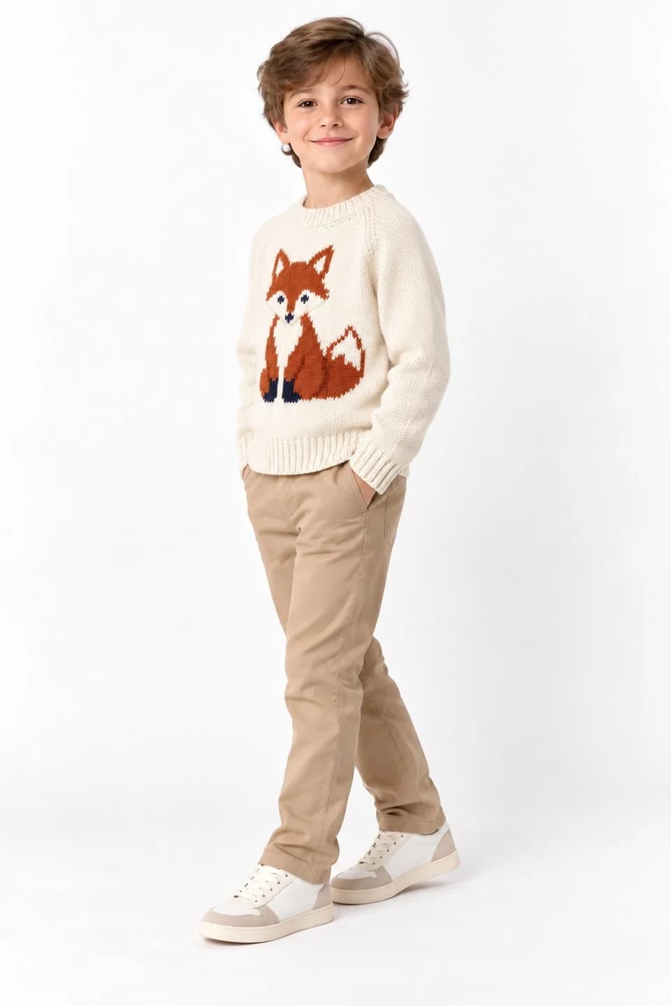 Kids Animal Intarsia Crew Sweater - side reference (AI development concept)
