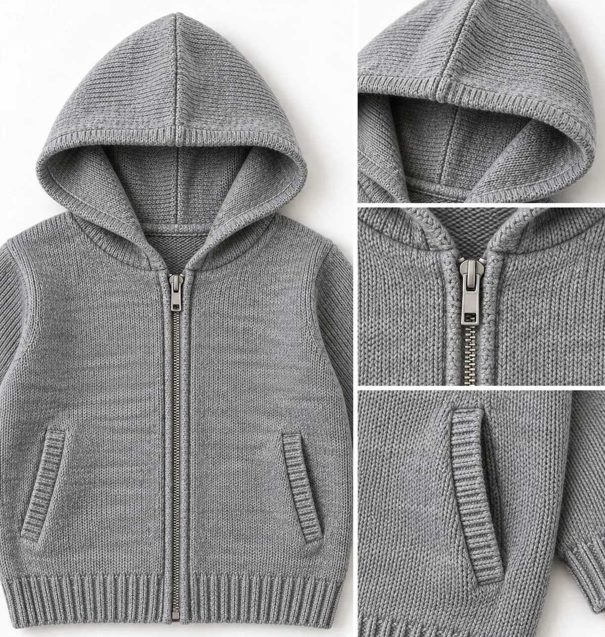 Kids Drawstring-Free Zip Knit Hoodie - trim reference (AI development concept)