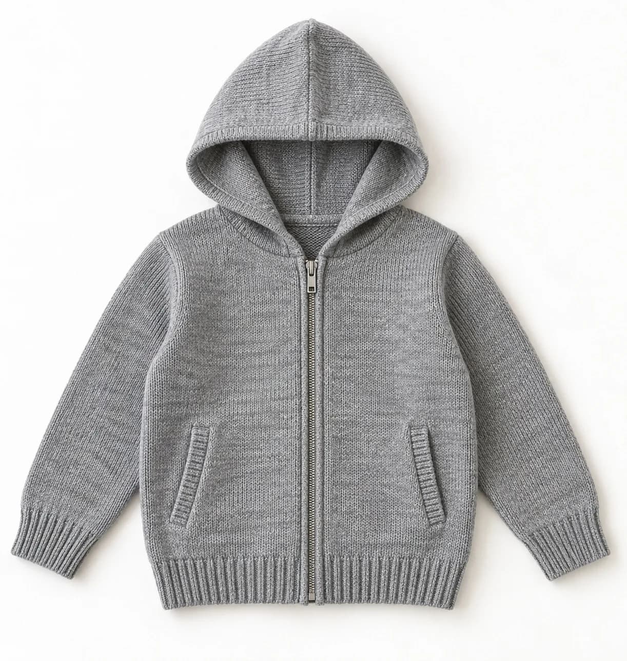 Kids Drawstring-Free Zip Knit Hoodie - front reference (AI development concept)
