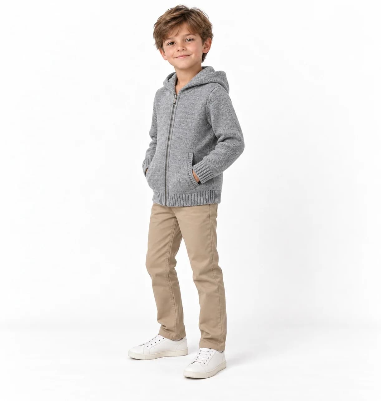 Kids Drawstring-Free Zip Knit Hoodie - side reference (AI development concept)