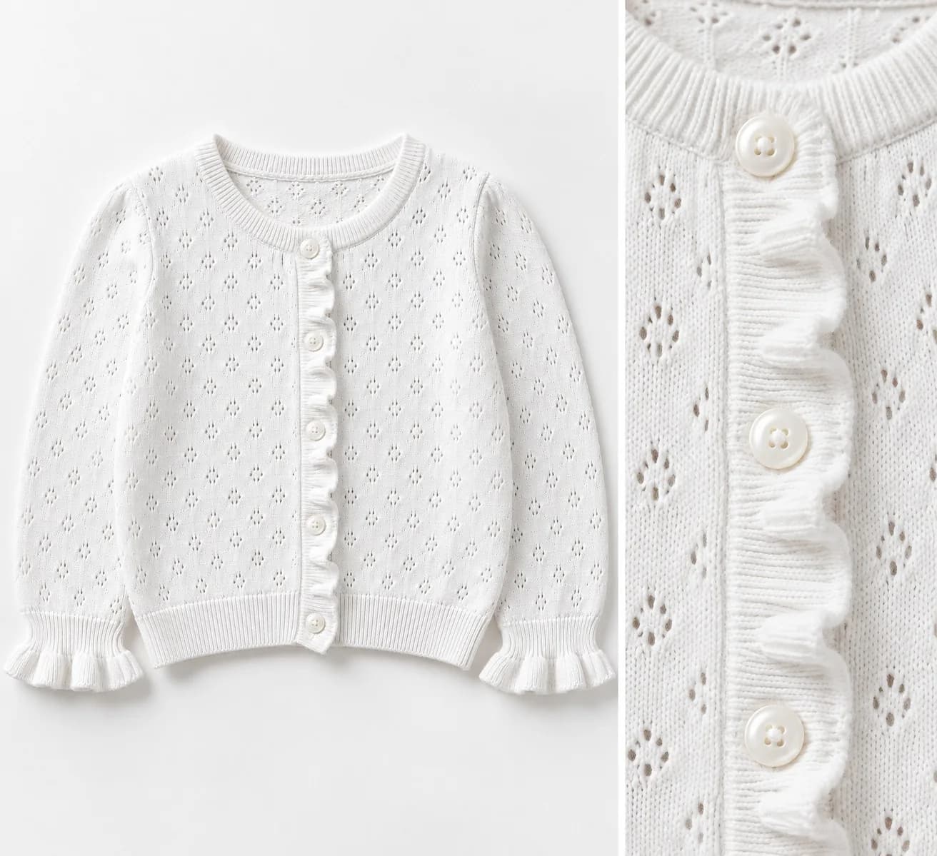 Girls Pointelle Cotton Cardigan - trim reference (AI development concept)