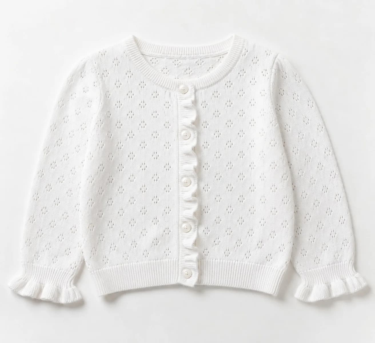 Girls Pointelle Cotton Cardigan - front reference (AI development concept)