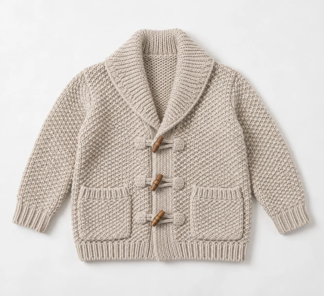 Kids Chunky Shawl Toggle Cardigan - front reference (AI development concept)