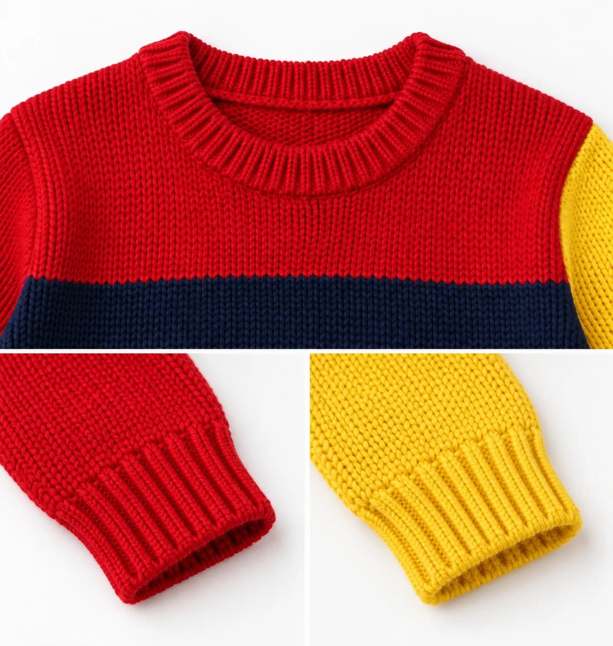 Kids Intarsia Colour-Block Crew - trim reference (AI development concept)