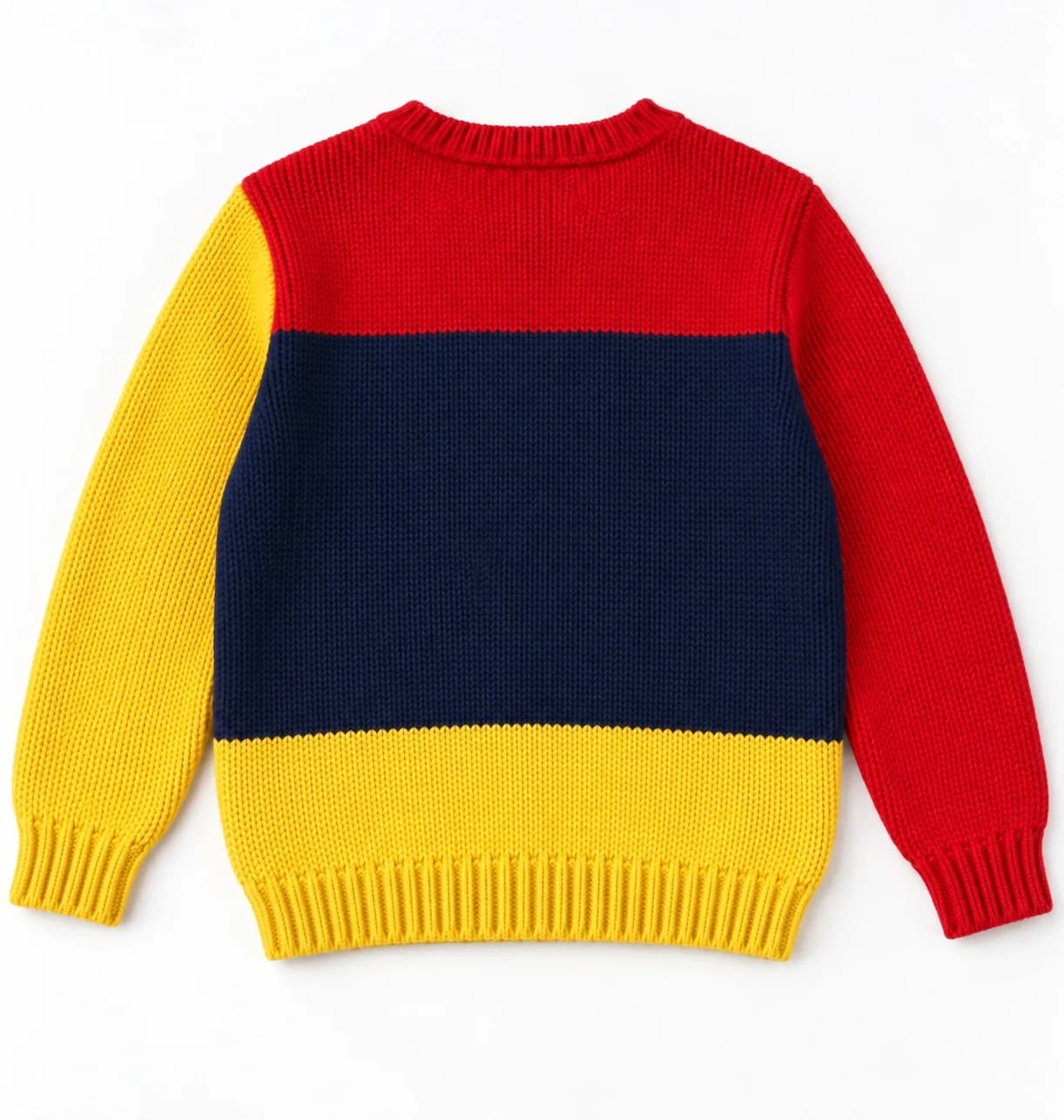 Kids Intarsia Colour-Block Crew - back reference (AI development concept)
