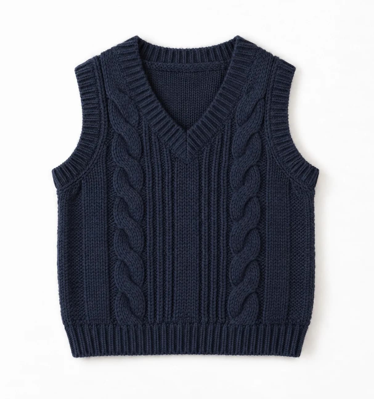 Kids Cable V-Neck Sweater Vest - front reference (AI development concept)