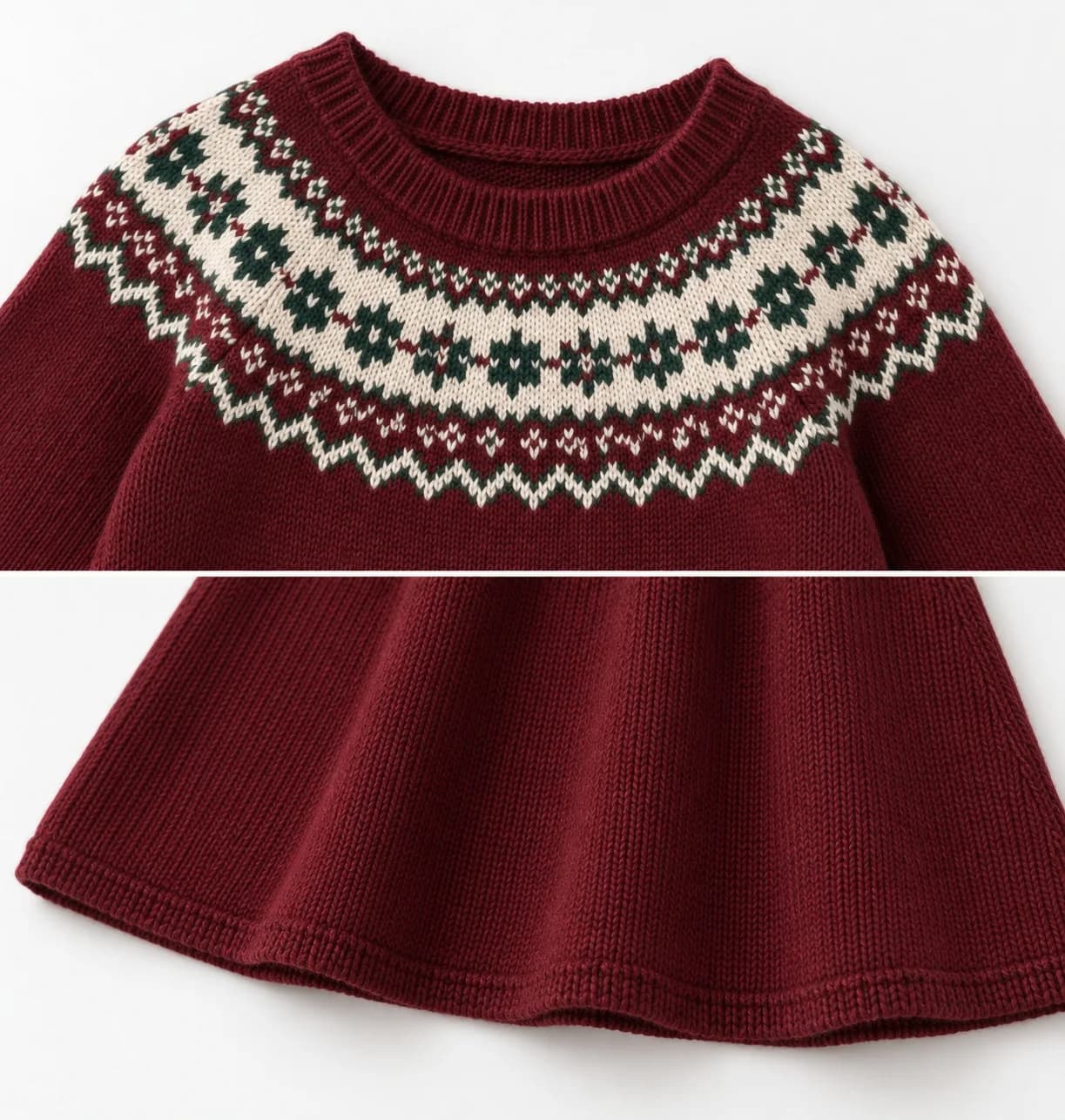 Girls Fair Isle A-Line Knit Dress - trim reference (AI development concept)