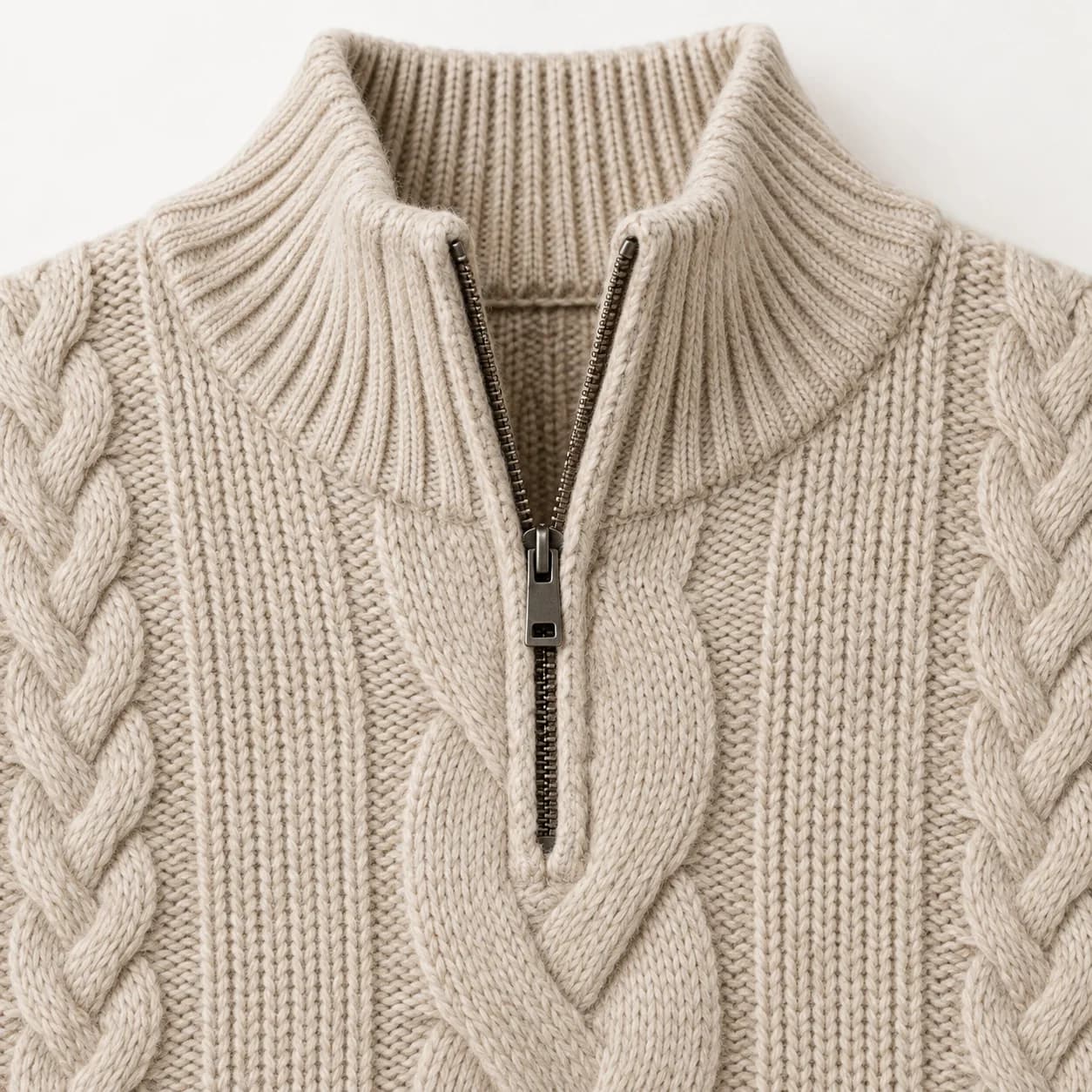 Men's Cable Quarter-Zip Mock-Neck Sweater - trim reference (AI development concept)