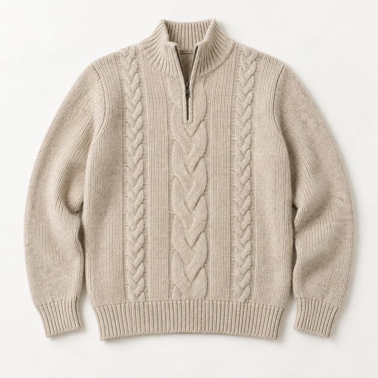 Men's Cable Quarter-Zip Mock-Neck Sweater - front reference (AI development concept)