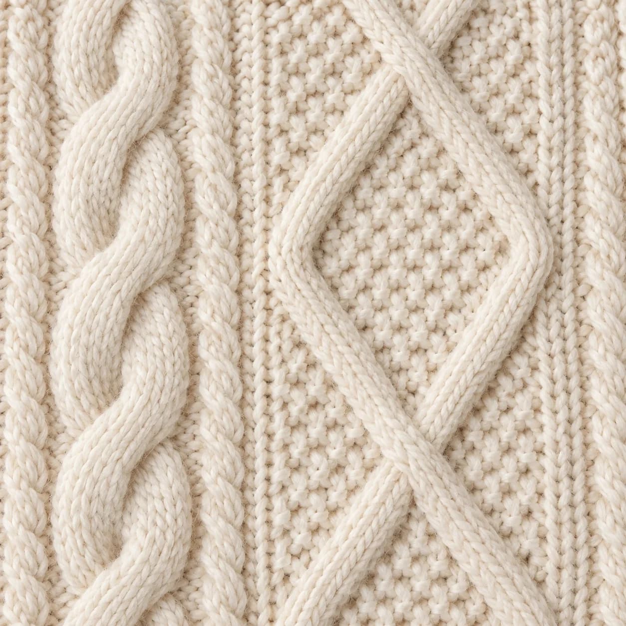 Men's Wool-Cotton Aran Crew-Neck Sweater - texture reference (AI development concept)