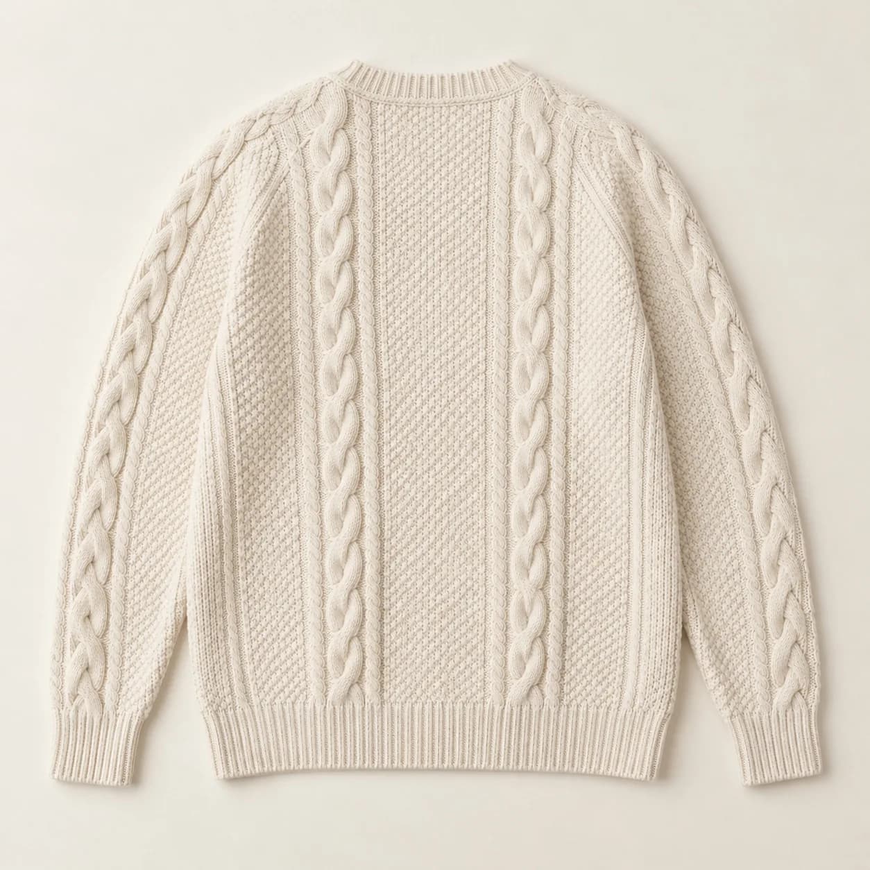 Men's Wool-Cotton Aran Crew-Neck Sweater - back reference (AI development concept)