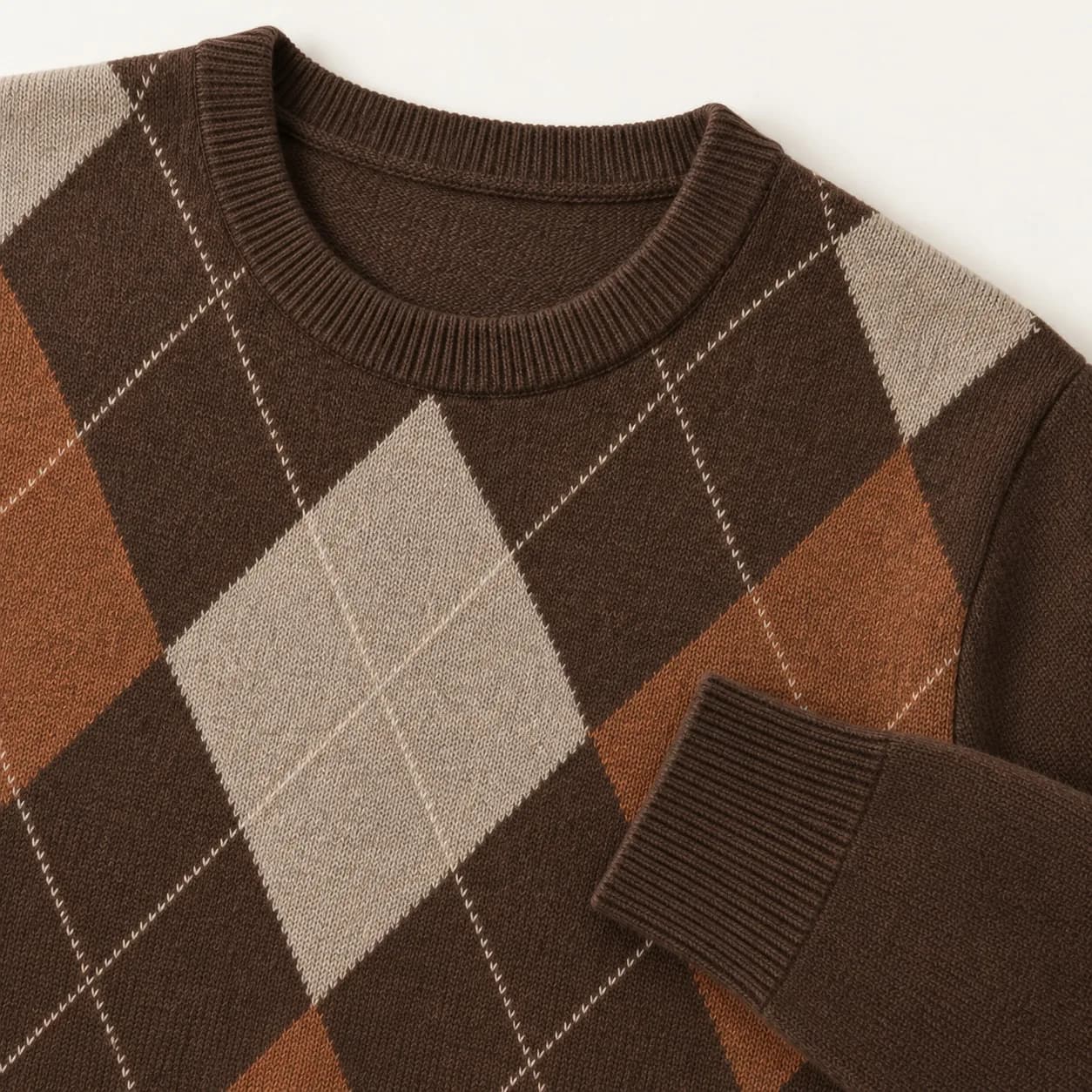 Men's Merino-Blend Argyle Crew-Neck Sweater - trim reference (AI development concept)