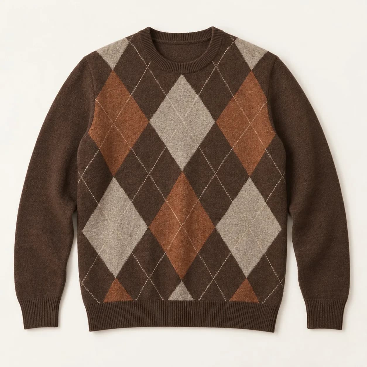Men's Merino-Blend Argyle Crew-Neck Sweater - front reference (AI development concept)