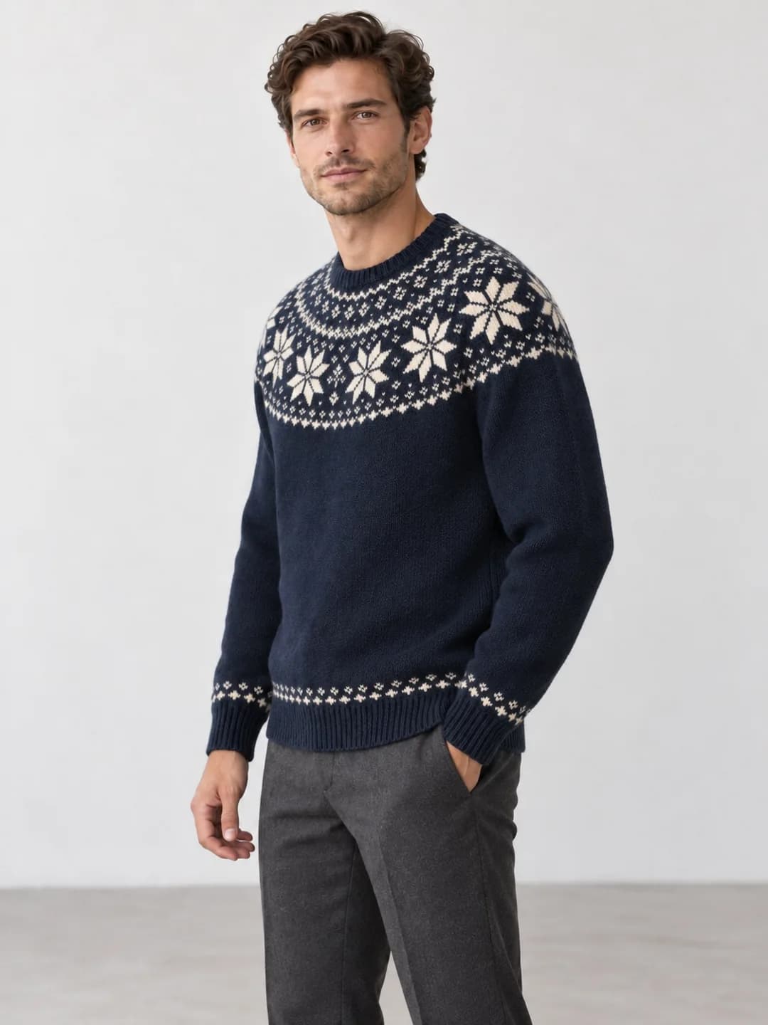 Men's Nordic Star-Yoke Jacquard Sweater - side reference (AI development concept)