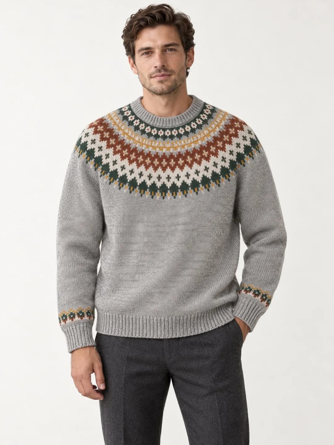 Mens Multicolour Fair Isle Yoke Crew - model or use reference (AI development concept)
