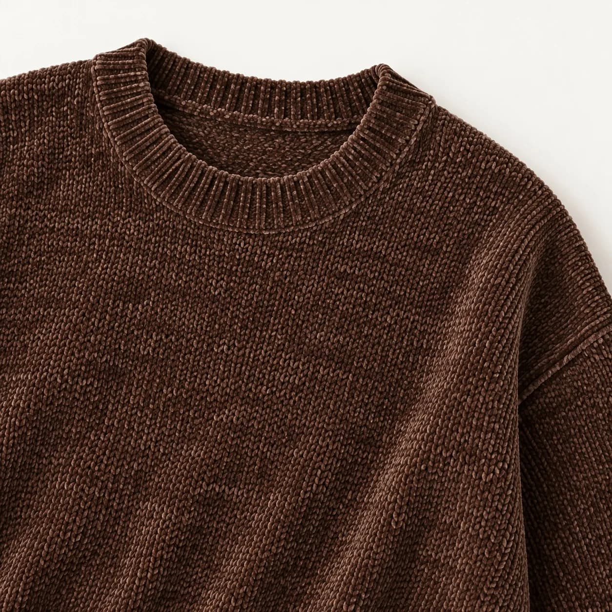 Mens Chenille Drop-Shoulder Crew Sweater - trim reference (AI development concept)