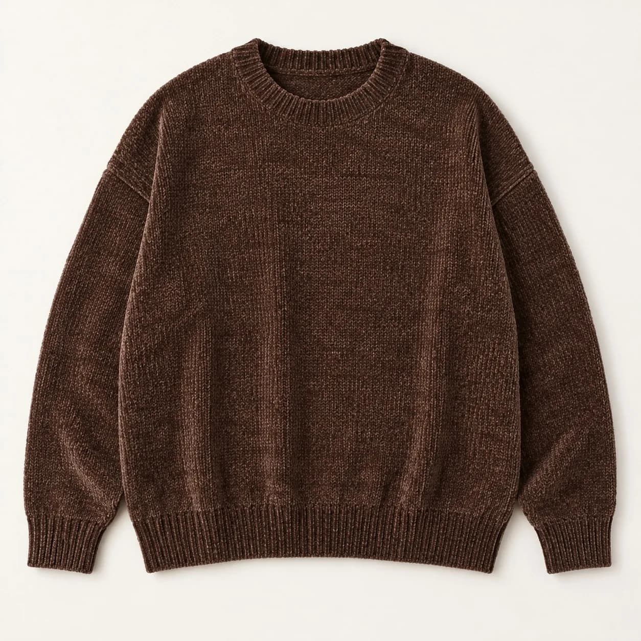 Mens Chenille Drop-Shoulder Crew Sweater - front reference (AI development concept)