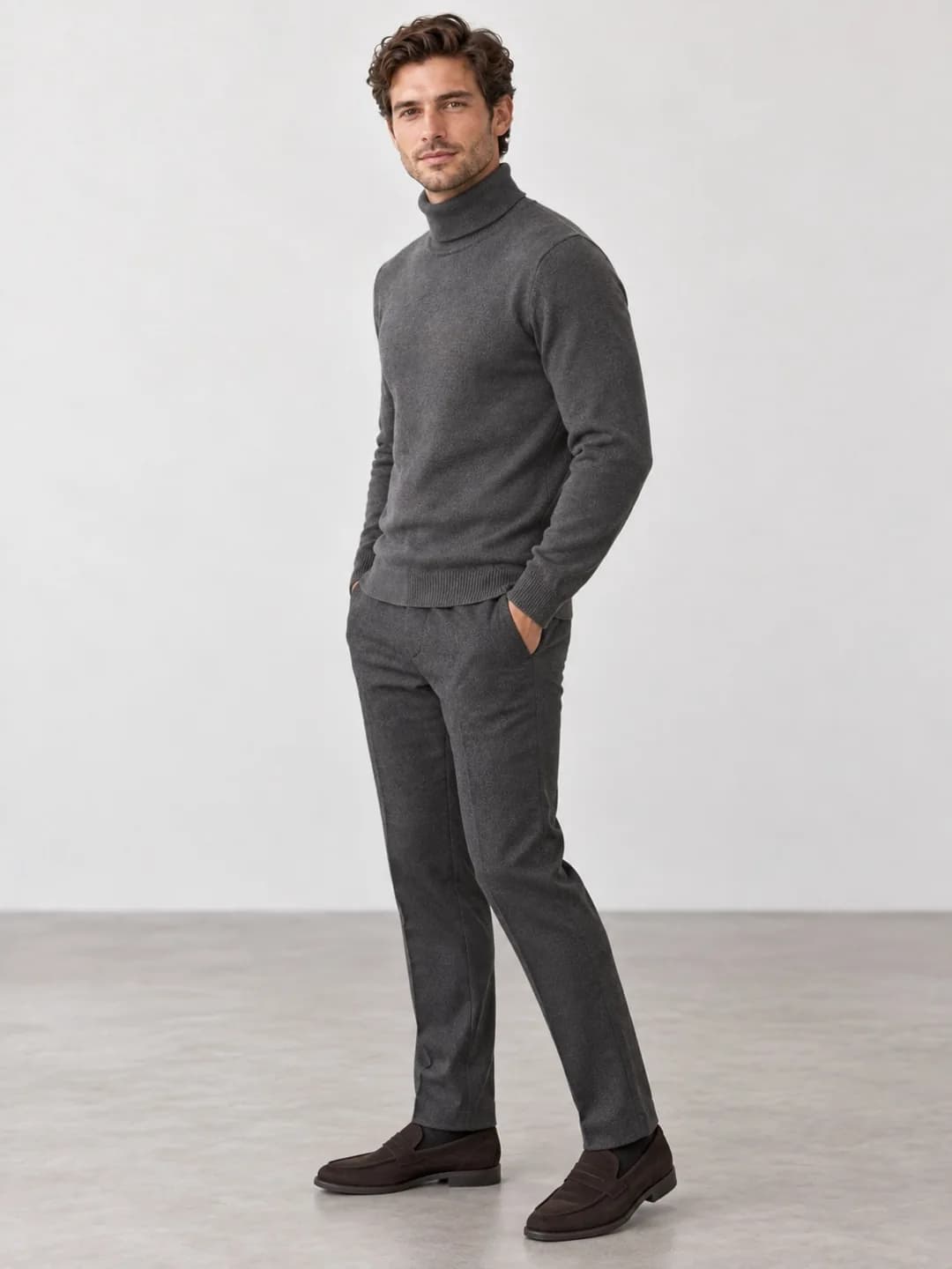 Men's Fine-Gauge Merino Roll-Neck Sweater - side reference (AI development concept)