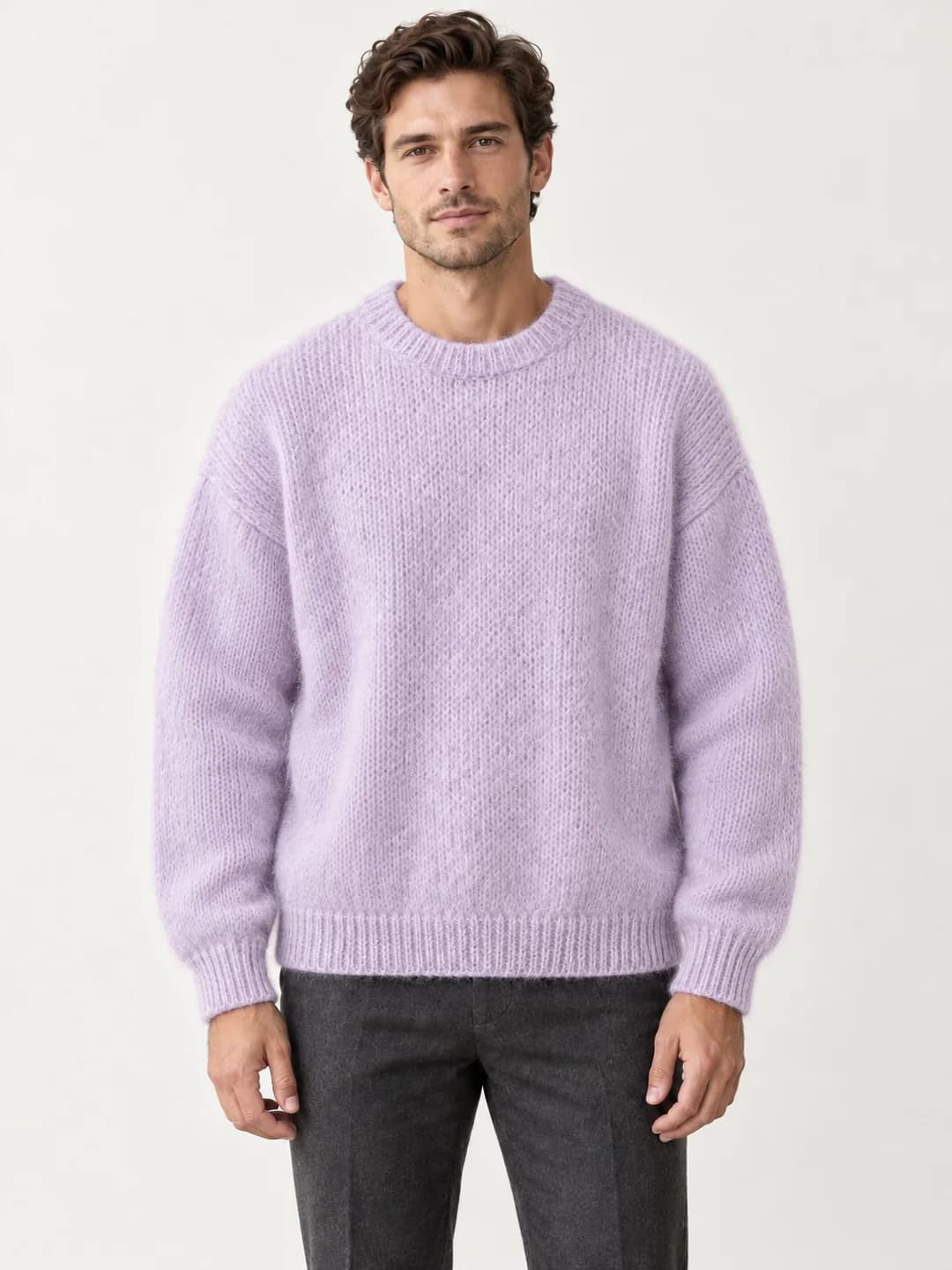 Mens Brushed Mohair-Blend Relaxed Crew - model or use reference (AI development concept)