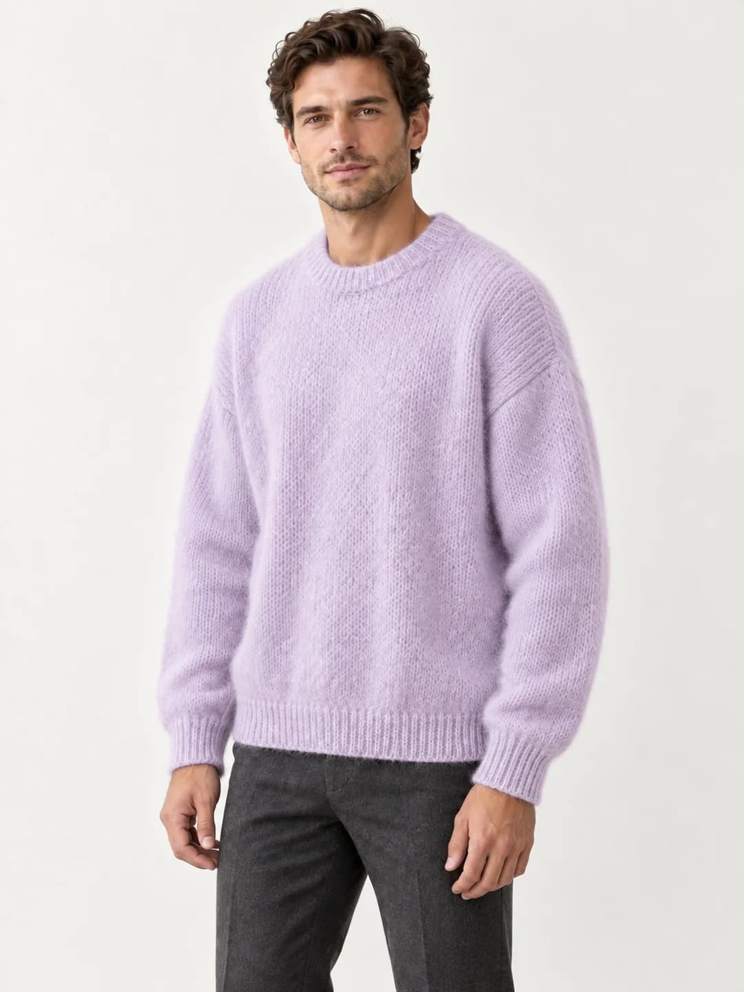 Mens Brushed Mohair-Blend Relaxed Crew - side reference (AI development concept)