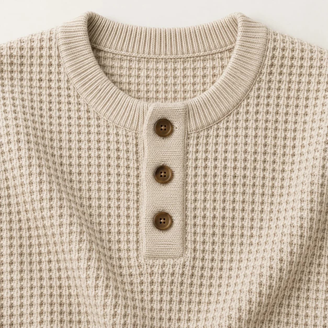 Men's Cotton-Wool Waffle Henley Sweater - trim reference (AI development concept)