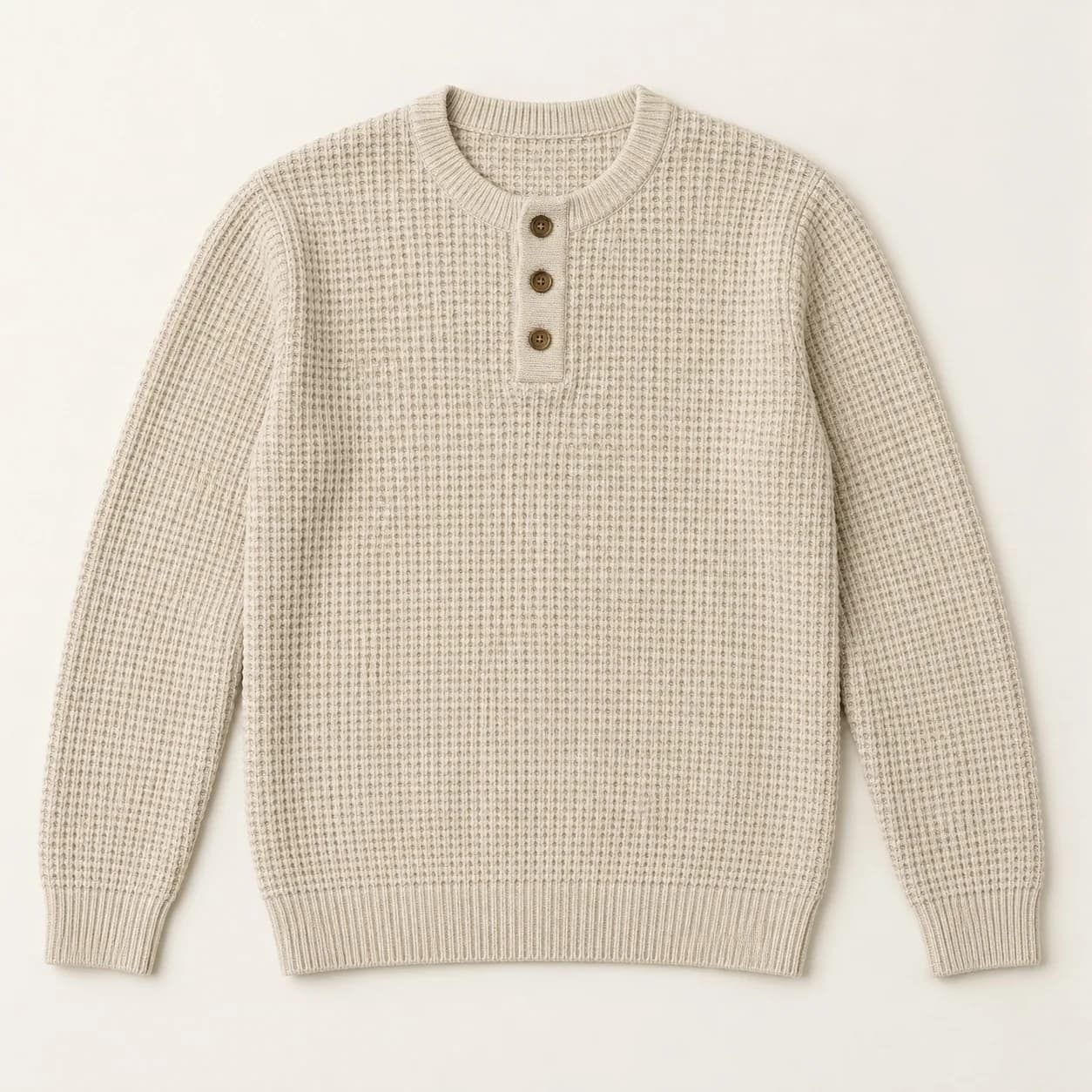 Men's Cotton-Wool Waffle Henley Sweater - front reference (AI development concept)