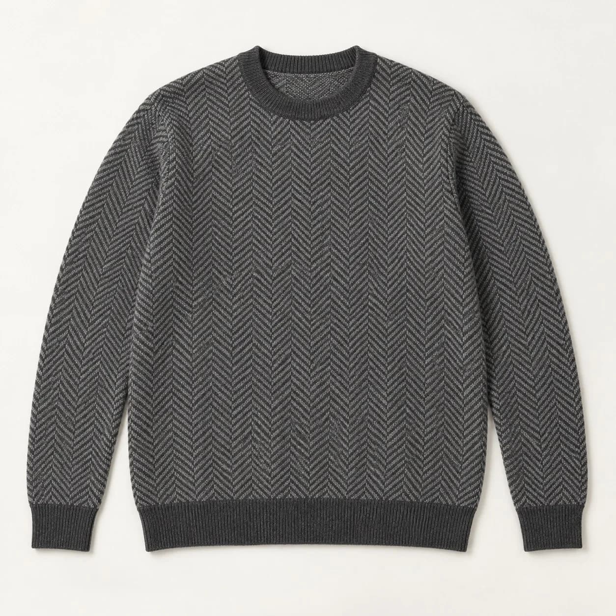 Mens Tonal Herringbone Jacquard Crew - front reference (AI development concept)