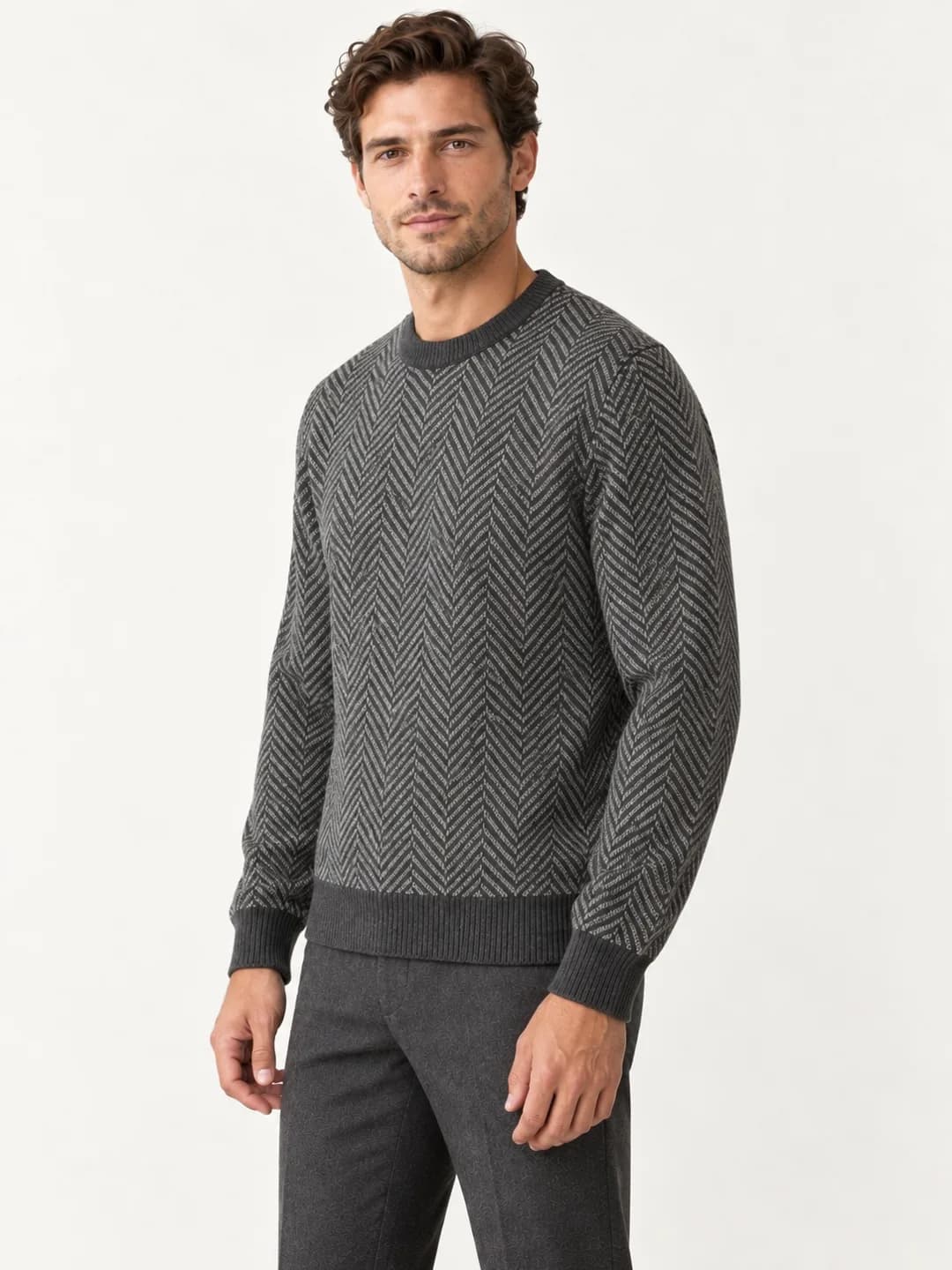 Mens Tonal Herringbone Jacquard Crew - side reference (AI development concept)