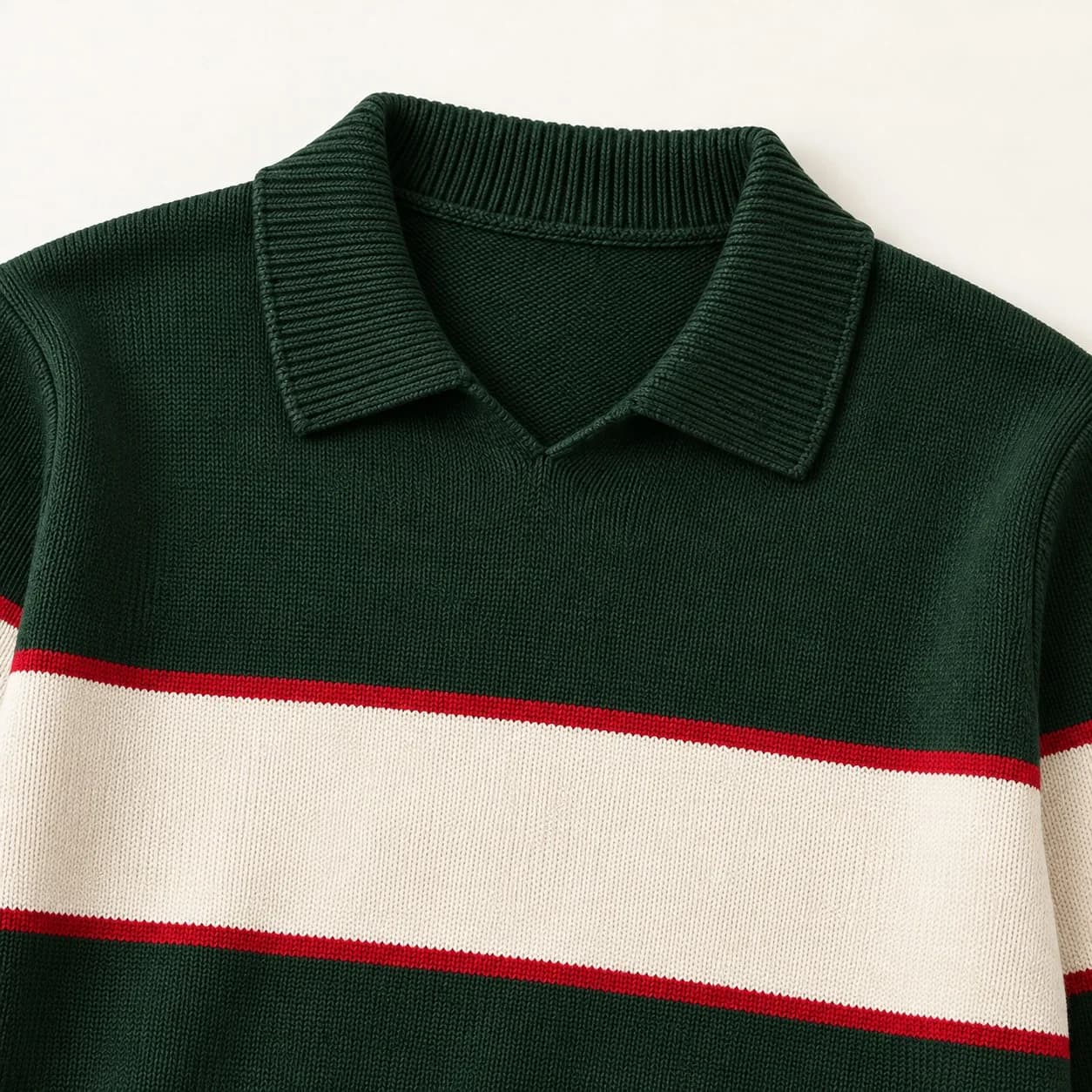 Men's Football-Stripe Open-Collar Knit Sweater - trim reference (AI development concept)
