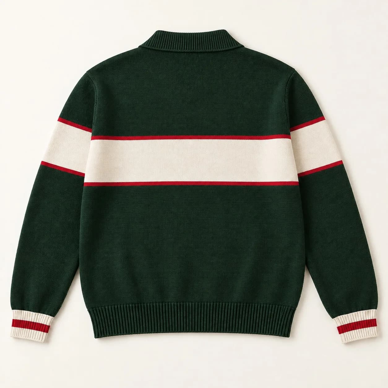 Men's Football-Stripe Open-Collar Knit Sweater - back reference (AI development concept)