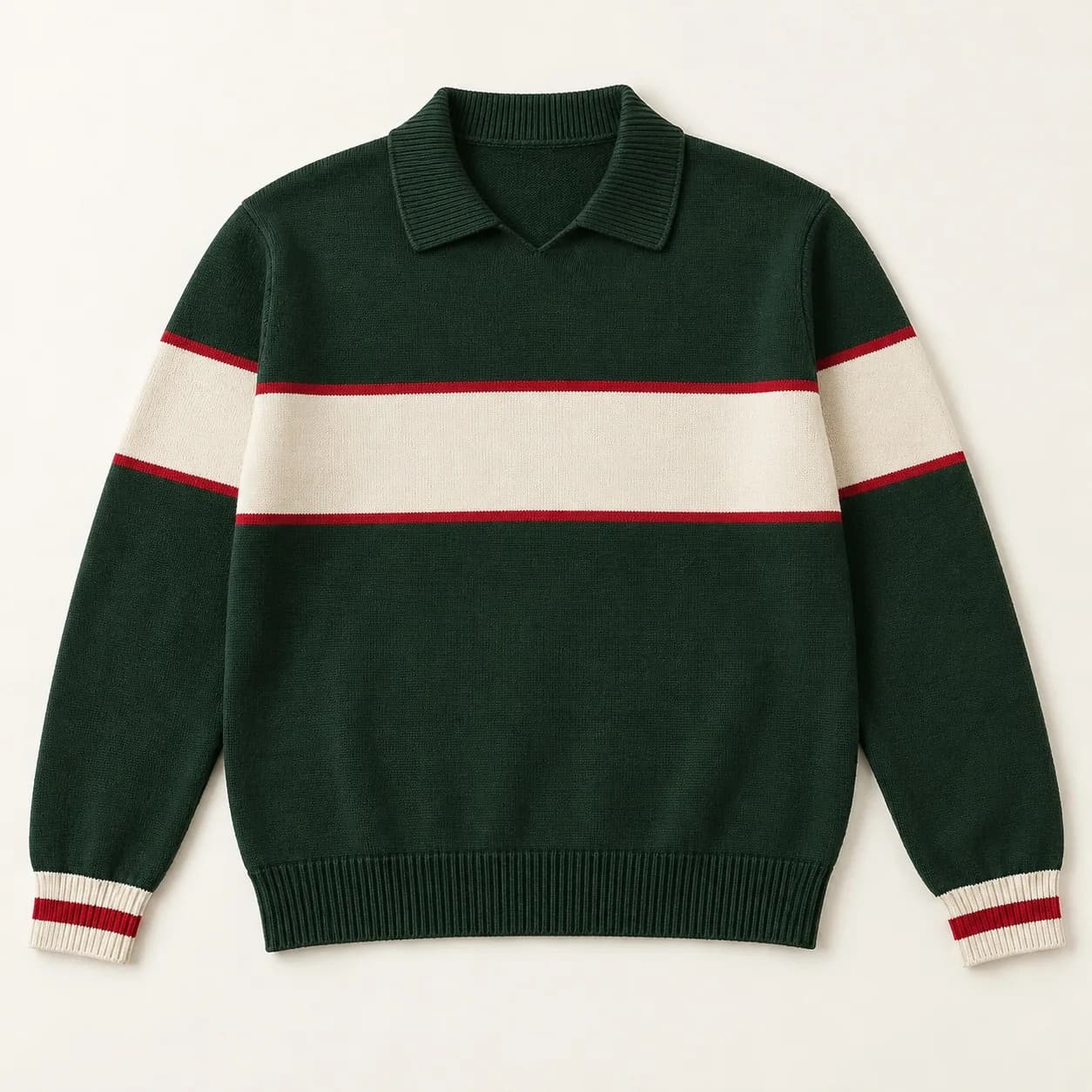 Men's Football-Stripe Open-Collar Knit Sweater - front reference (AI development concept)